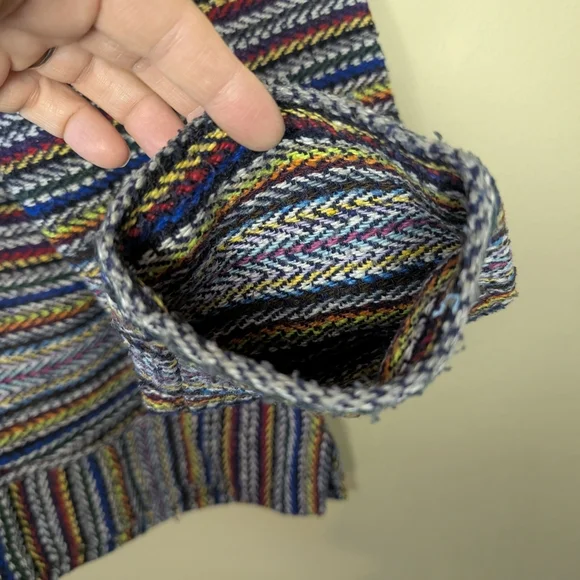 RARE VTG Earth Ragz Boho Hippie Reggae Rasta Poncho Drug Rug Striped Hoodie (L) - Picture 7 of 9